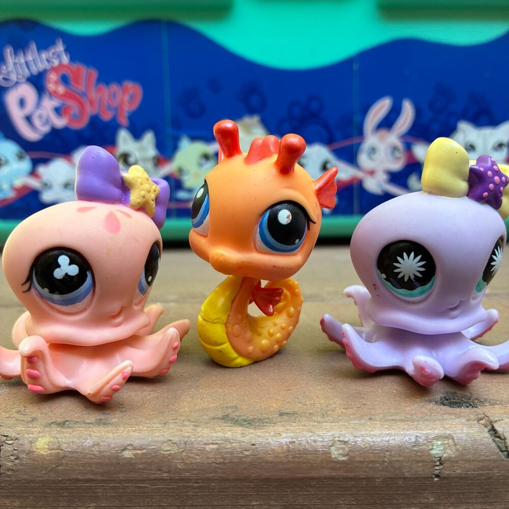 Littlest Pet Shop Seahorse, Purple Octopus, Pink Octopus Y2k LPS
